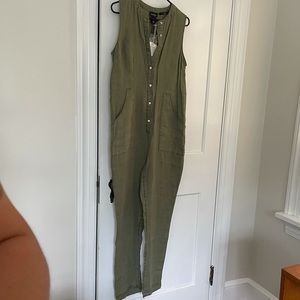 Nicole Miller Olive Green Linen Jumpsuit
